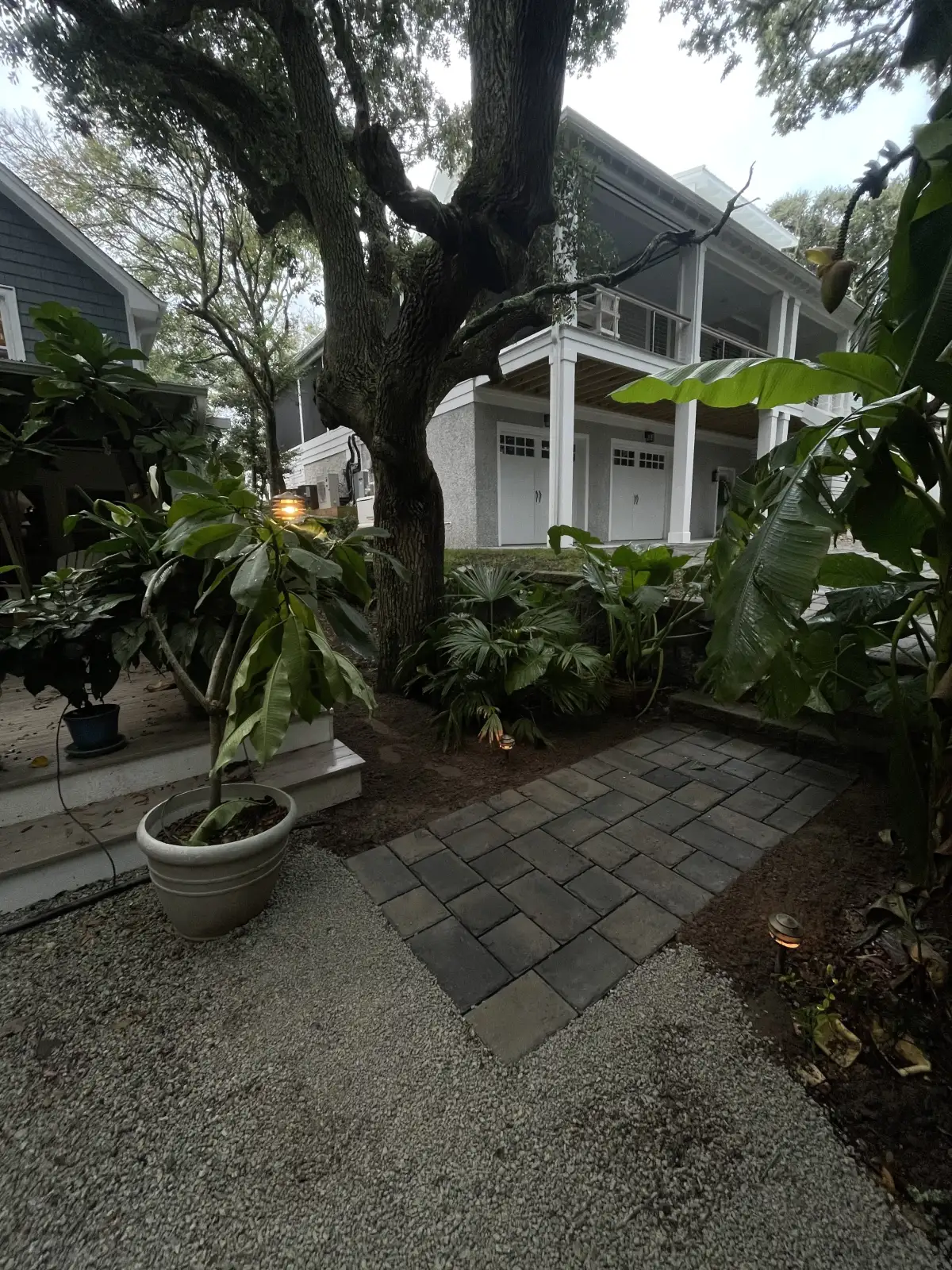 Paver patio detail that helps define the base of a Wilmington NC outdoor living space