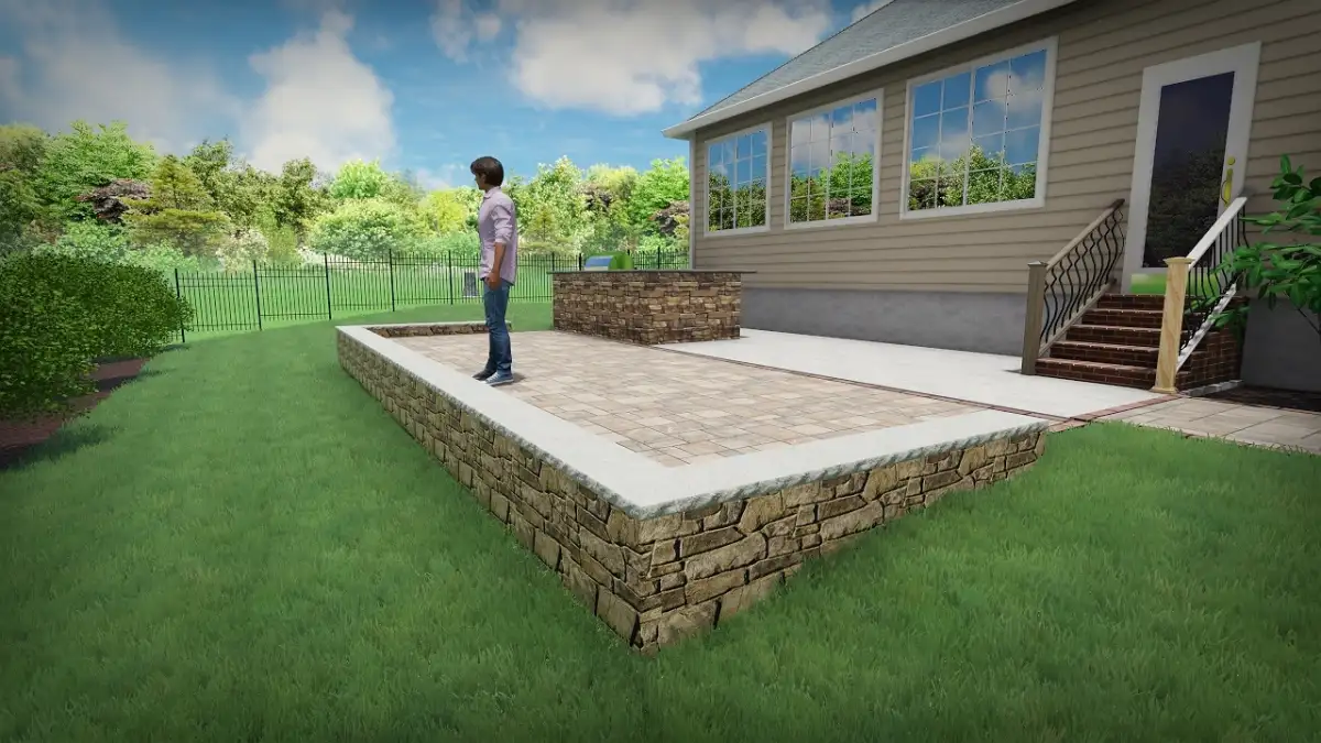 3D landscape design render showing a coastal NC backyard plan